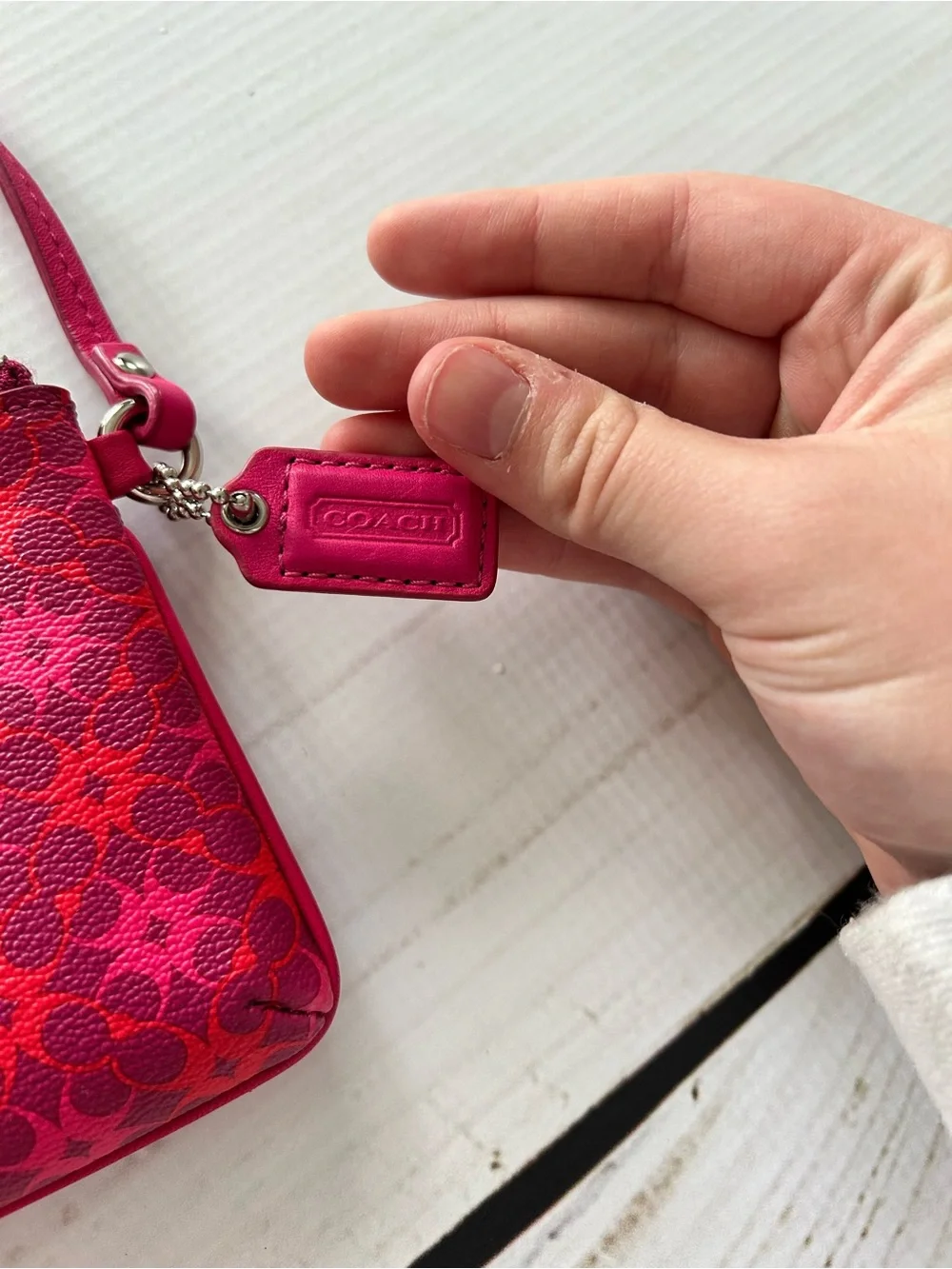 COACH Pink & Red Patterned Signature Wristlet